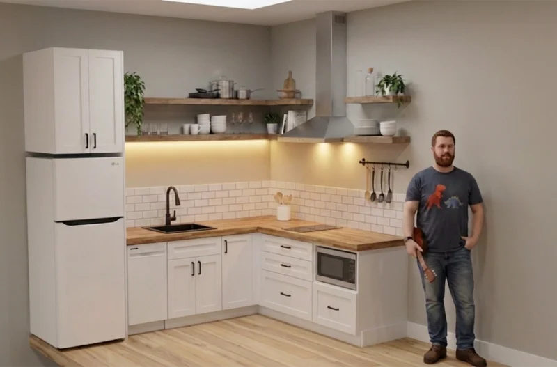The final AI-edited kitchen with every annotated change applied